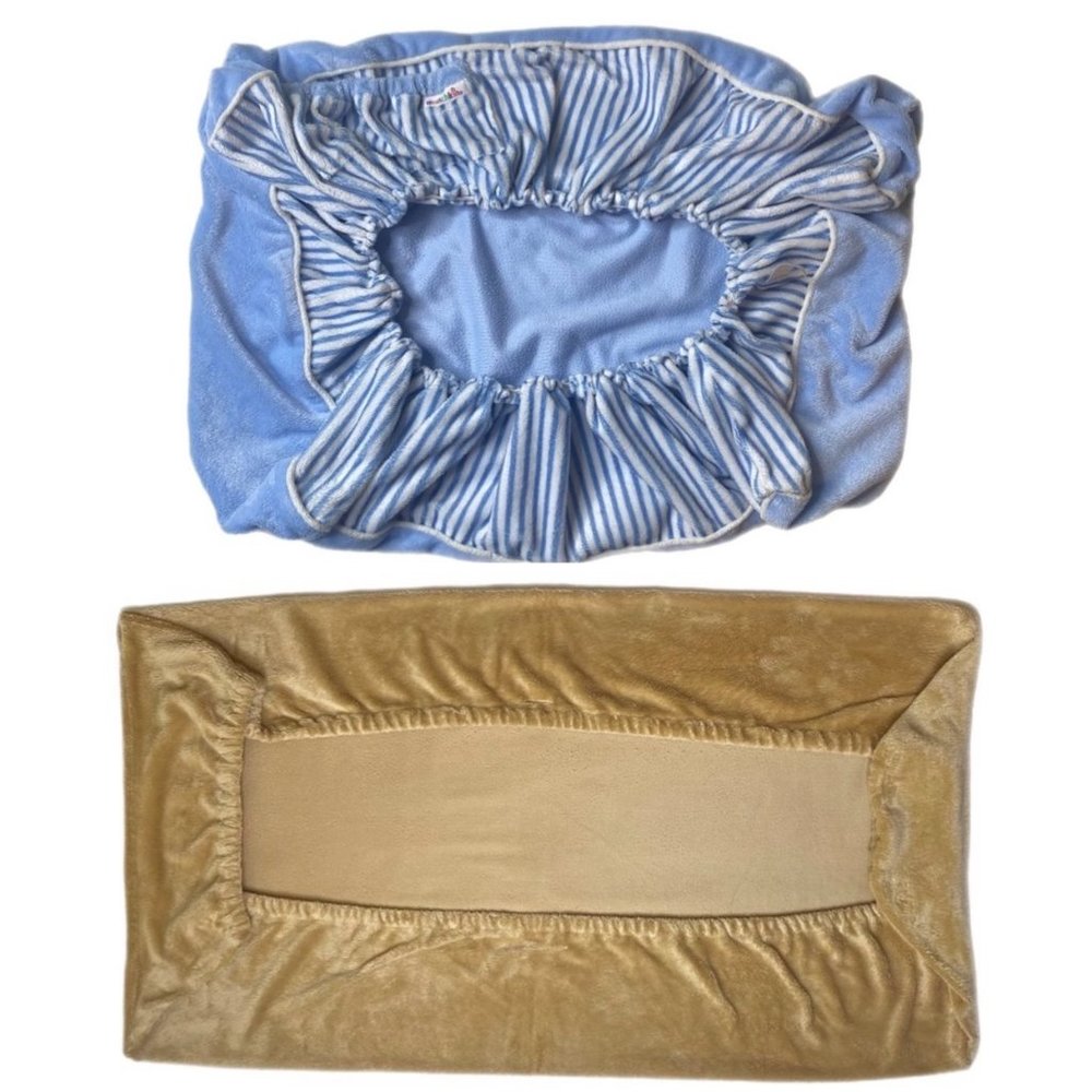 2 Diaper Changing Table Covers: 1 Blue/White Munchkin & 1 Brown Velour Cover